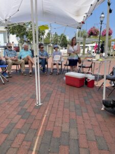 Jo Anne S. shares remarks with assembled group in Annapolis, MD observing a vigil for peace and nuclear disarmament on the 78th anniversary of the bombing of Hiroshima. 